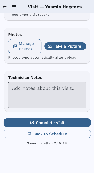 Pool Billing Software field app mandatory photo capture before visit completion